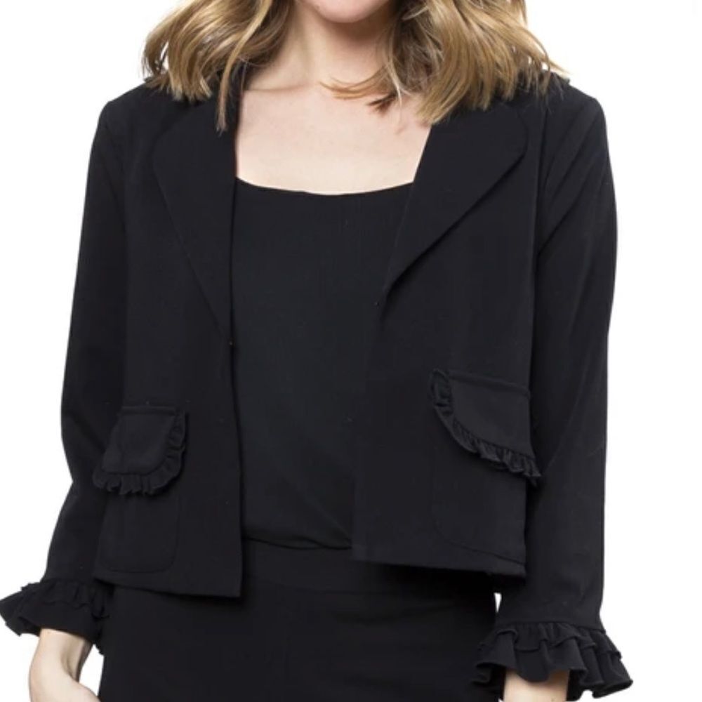 NWT Julie Brown NYC navy blazer jacket with ruffle at wrist, size XL - Picture 2 of 14